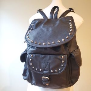 Black Vegan Leather Backpack | Silver Studs
